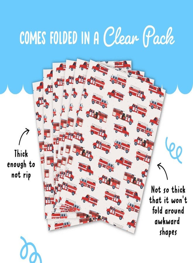 CENTRAL 23 Wrapping Paper For Boys - 6 Sheets Of Fun Birthday Gift Wrap - Fire Engine - Truck - Kids Wrapping Paper - Comes With Cute Stickers - Recyclable Christmas Wrapping Paper - Red White - Image 4